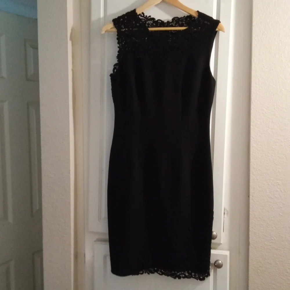 Elie Tahari Black Shift Sleeveless Dress with Lace Size 4 - Picture 3 of 11